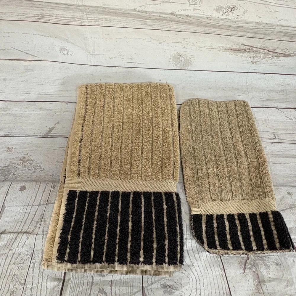 Vintage Ralph Lauren Hand Towel Wash Cloth Brown Black Stripe 100% Cotton